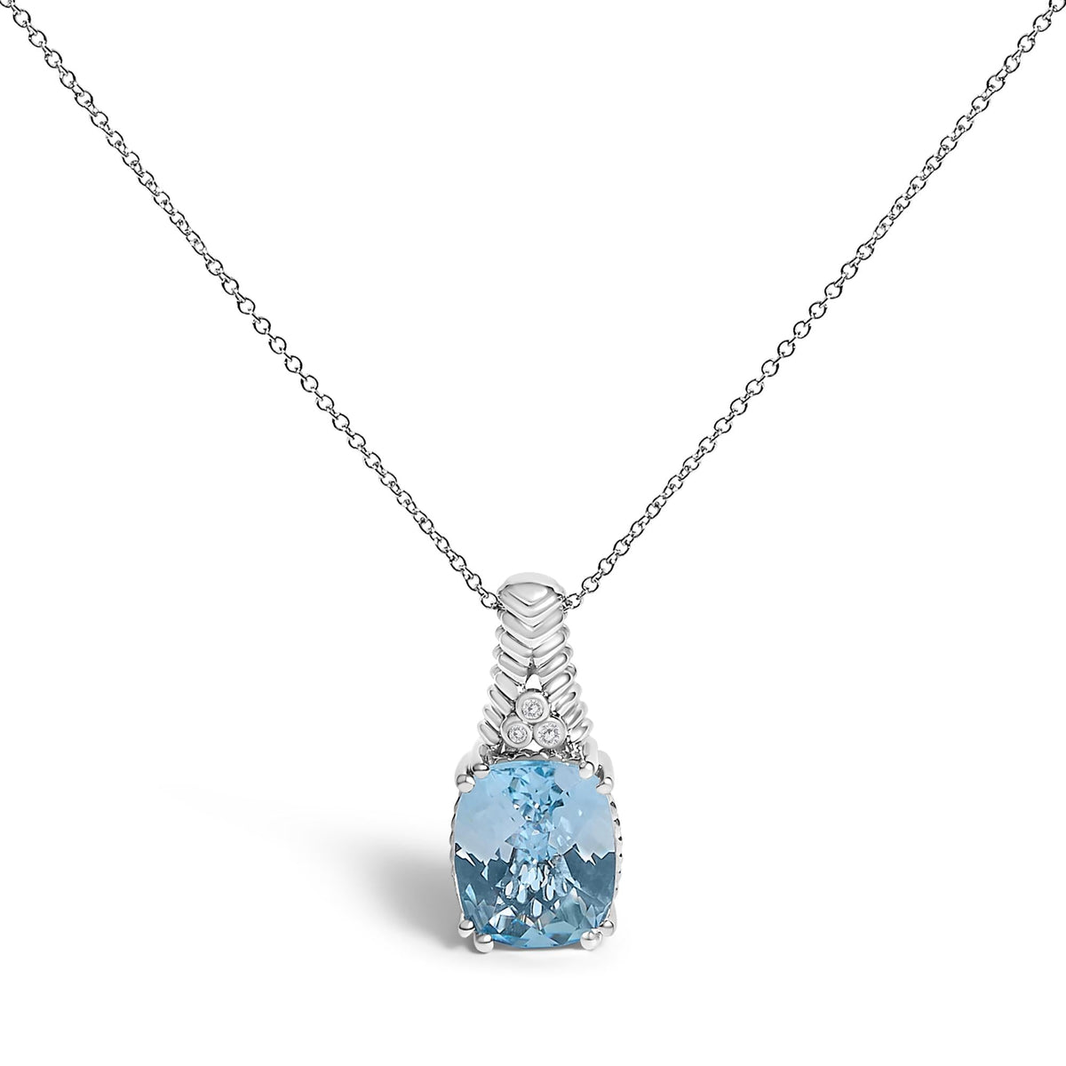 .925 Sterling Silver Blue Topaz and Diamond Accent Textured Pendant Necklace - 18" Inches-0
