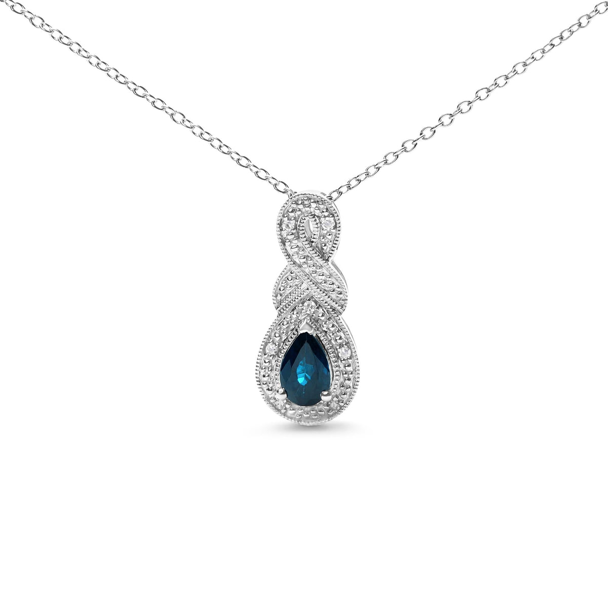 .925 Sterling Silver 6x4mm Pear Sapphire and Diamond Accent Infinity Drop 18" Pendant Necklace (H-I Color, SI1-SI2 Clarity)-0
