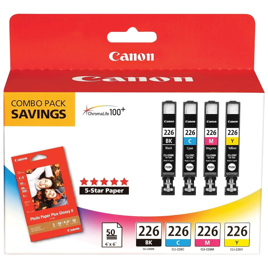Original Canon CLI-226 (4-Pack) Standard Yield Tri-Color Ink Cartridge, 4546B007-0