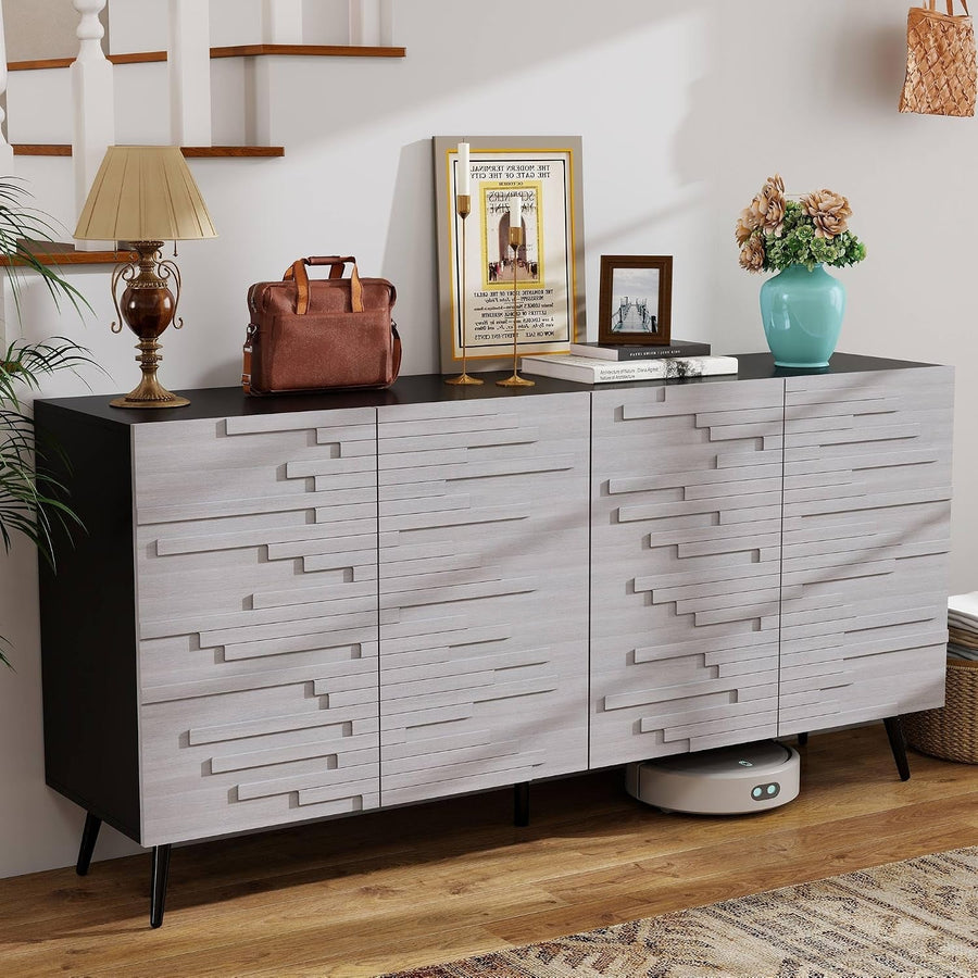 Contemporary 63 Inch Grey Sideboard Storage Cabinet