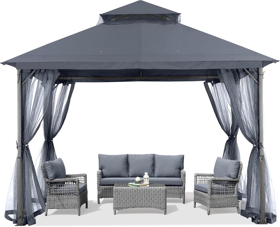11x11ft Gazebo With Mosquito Netting Charcoal Gray