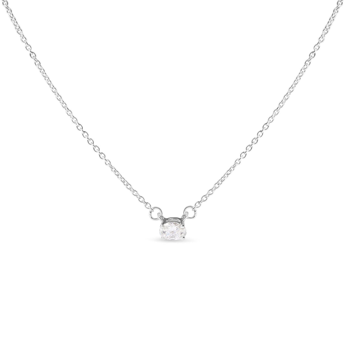 14K White Gold 1/4 Cttw Lab Grown Oval Solitaire Diamond East West 18" Pendant Necklace (G-H Color, VS2-SI1 Clarity)-0