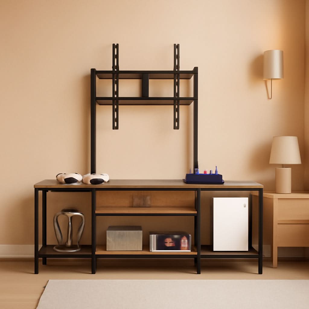 Rustic Brown Adjustable TV Stand Mount Integrated Outlet-0