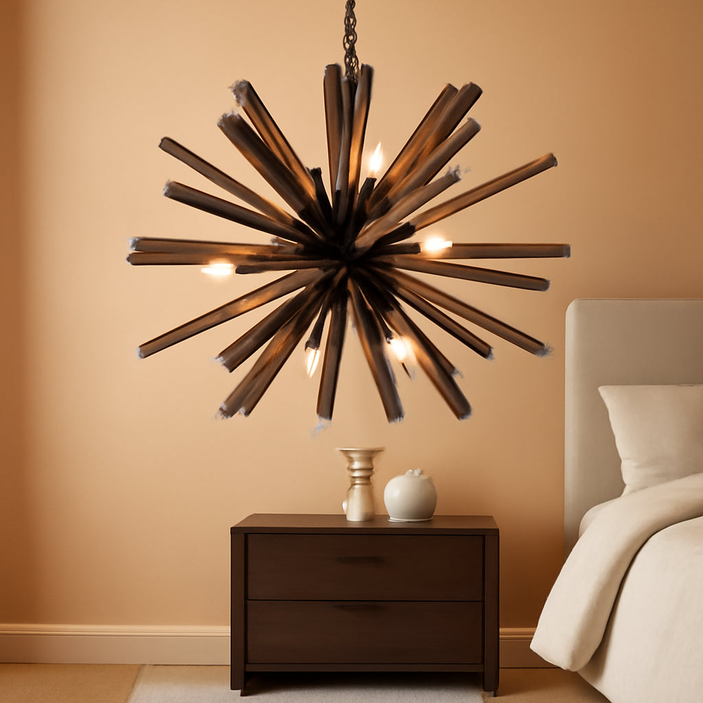 Black Nine Light Sputnik Pendant Industrial Fixture-0