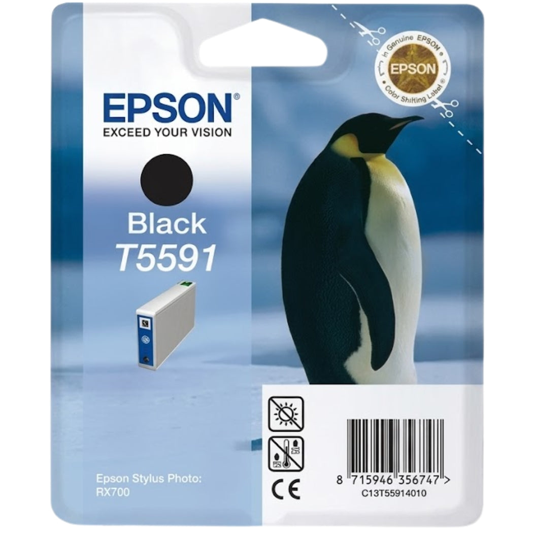 Original Epson T5591 Standard Yield Black Ink Cartridge, C13T55914010-0