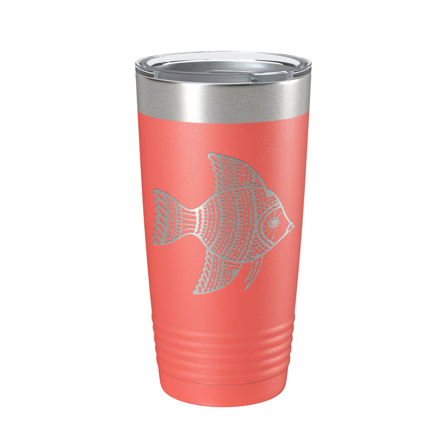 Fish Tumbler Zentangle Travel Mug Insulated Laser Engraved Coffee Cup 20 oz
