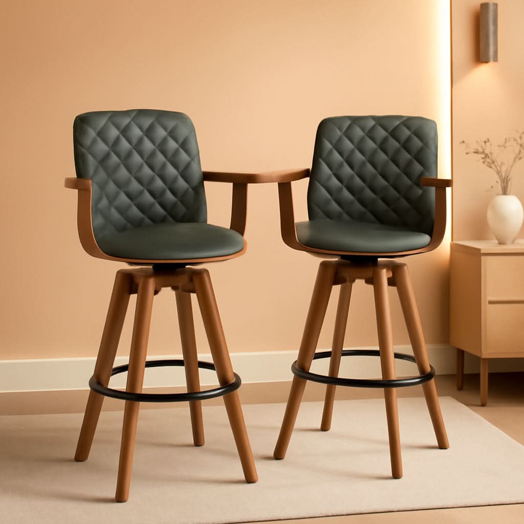 Set Of 2 Green Swivel Bar Height Stools For Kitchen Island-0