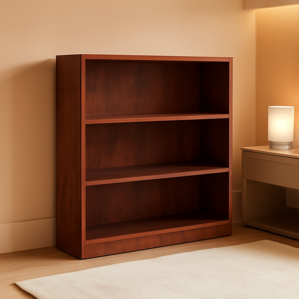Modern Cherry Finish Three Shelf Laminate Bookcase-0