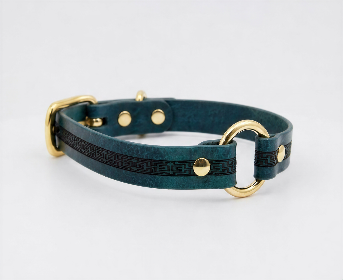 Leather O Ring Collar – Marble Aqua Leather Choker BDSM Collar-0