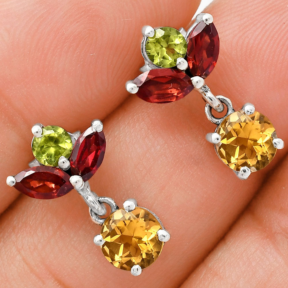 925 Sterling Silver Multi-Gemstone Cluster Drop Earrings for Women AGE1005 E-1060-4