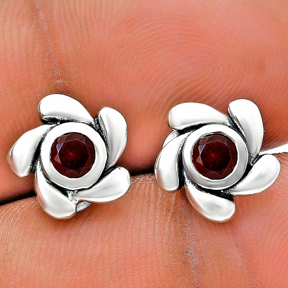 Handcrafted 925 Sterling Silver Flower Stud Earrings with Birth Gemstone AGE1023 E-1260-3
