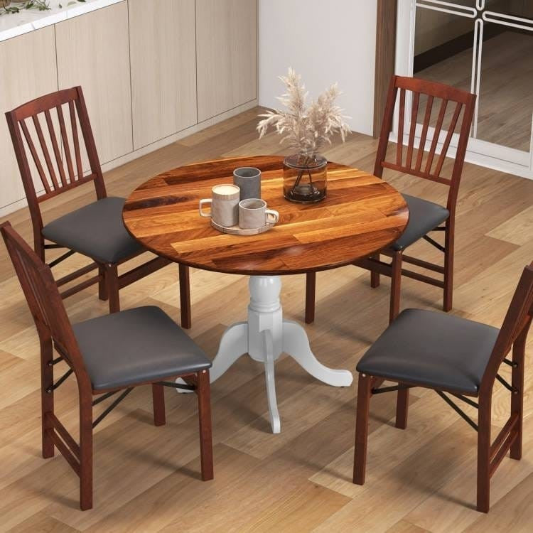 Solid Wood Round 39-inch Kitchen Dining Table with White Legs and Brown Top-0