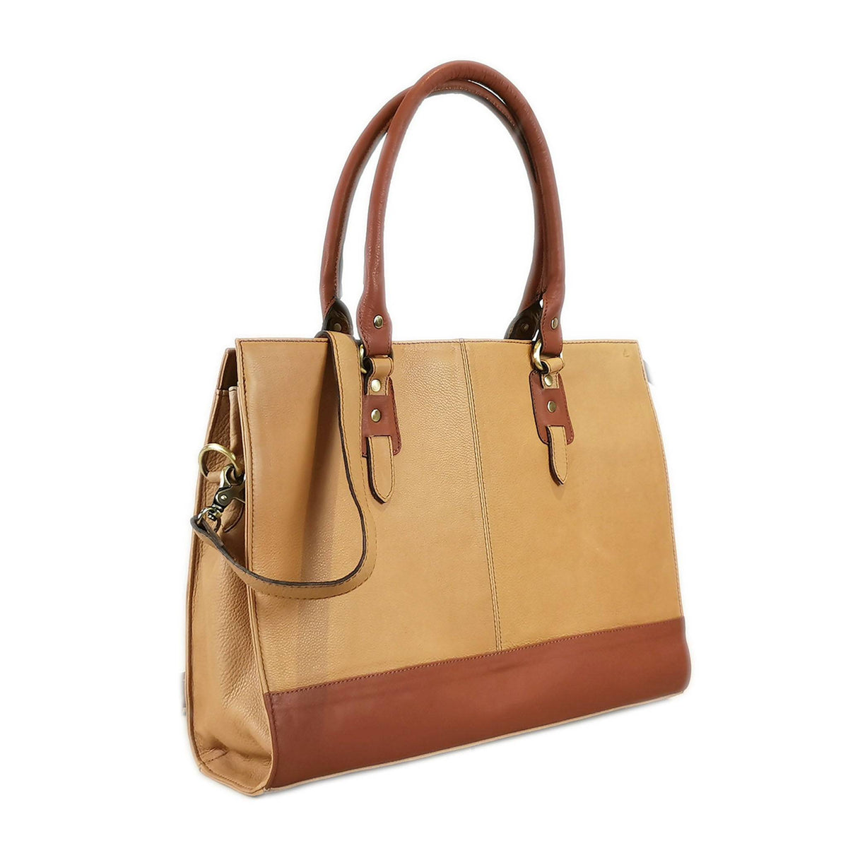 The Signature 17" Leather laptop Bag, Beige/Tan-0