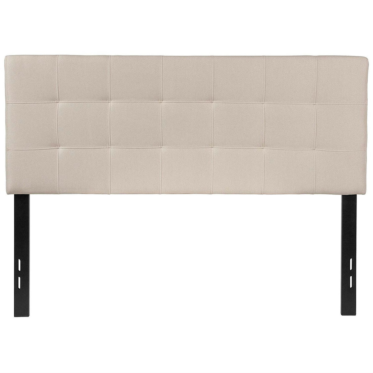 Full size Beige Taupe Fabric Box-Stitch Upholstered Headboard-0