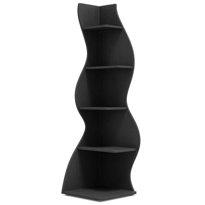 Modern 5 Shelf Corner Bookcase in Black Wood Finish-0
