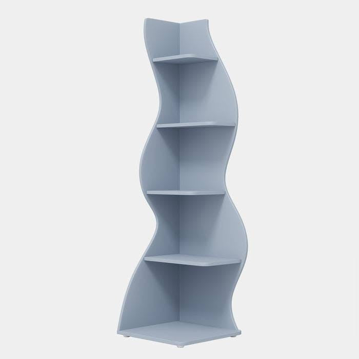 Modern Whimsical 5 Shelf Corner Bookcase Stand Blue Wood Finish-0