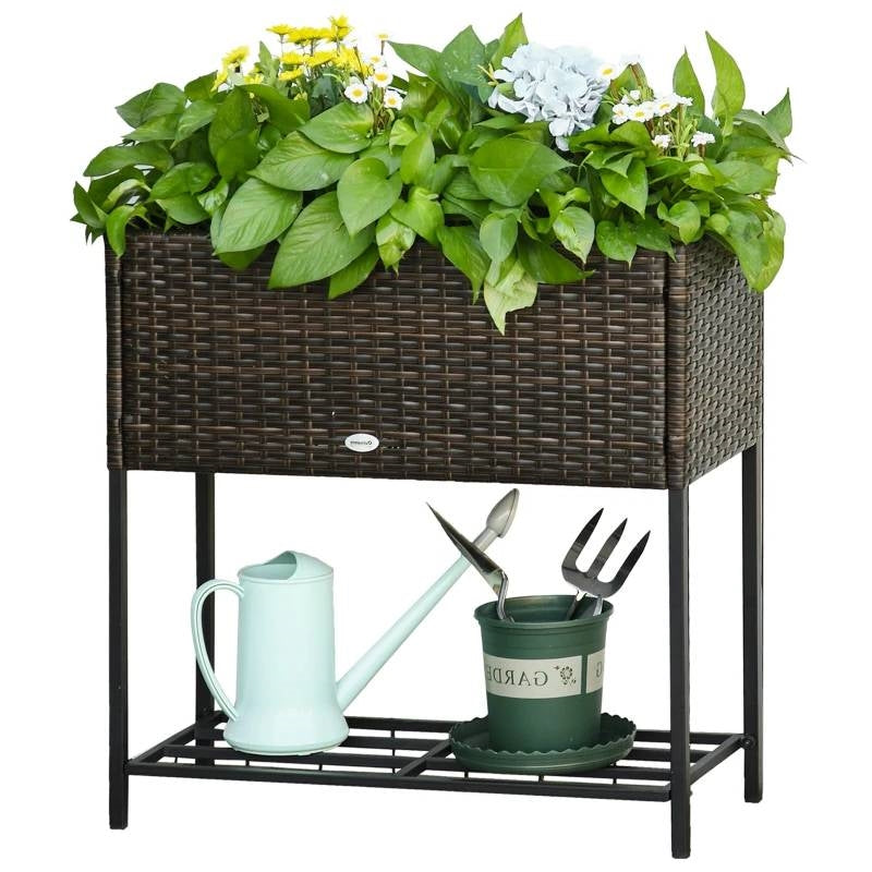 Brown Modern PE Rattan Wicker Raised Garden Bed Elevated Planter Box — 10801972150611