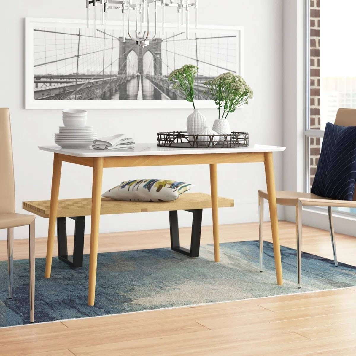 Modern 47 x 29 inch Mid-Century Dining Table in White and Natural Wood Finish-0