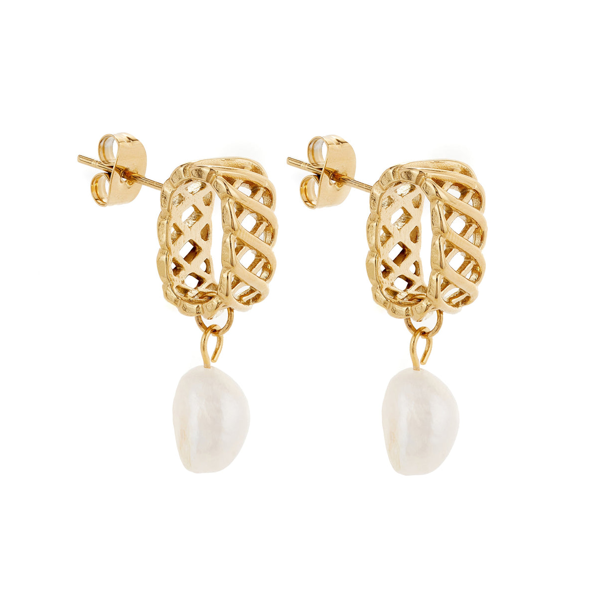 Woven Drop Pearl Earrings-0
