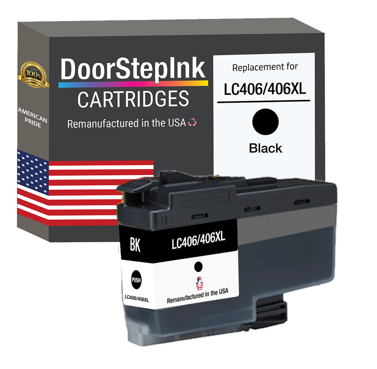 DoorStepInk Brand for Brother LC406/406XL Black Remanufactured in USA Inkjet Cartridge, LC406/406XLBK-0