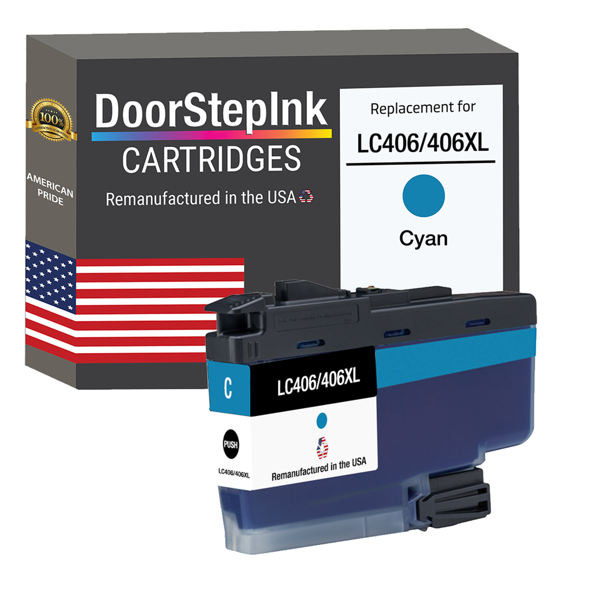 DoorStepInk Brand for Brother LC406/406XL Cyan Remanufactured in USA Inkjet Cartridge, LC406/406XLC-0