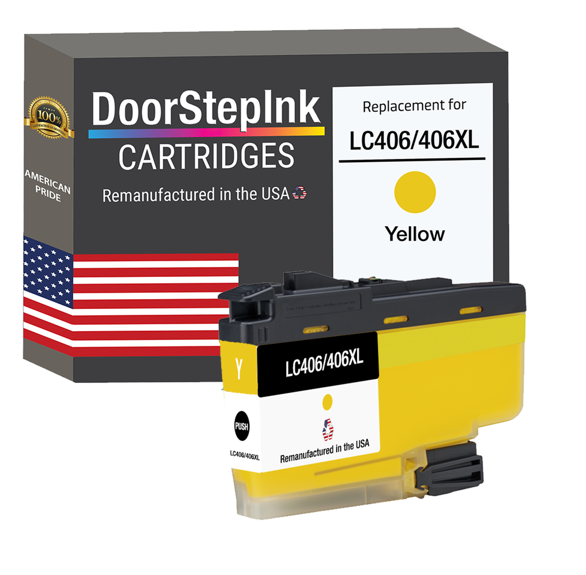 DoorStepInk Brand for Brother LC406/406XL Yellow Remanufactured in USA Inkjet Cartridge, LC406/406XLY-0