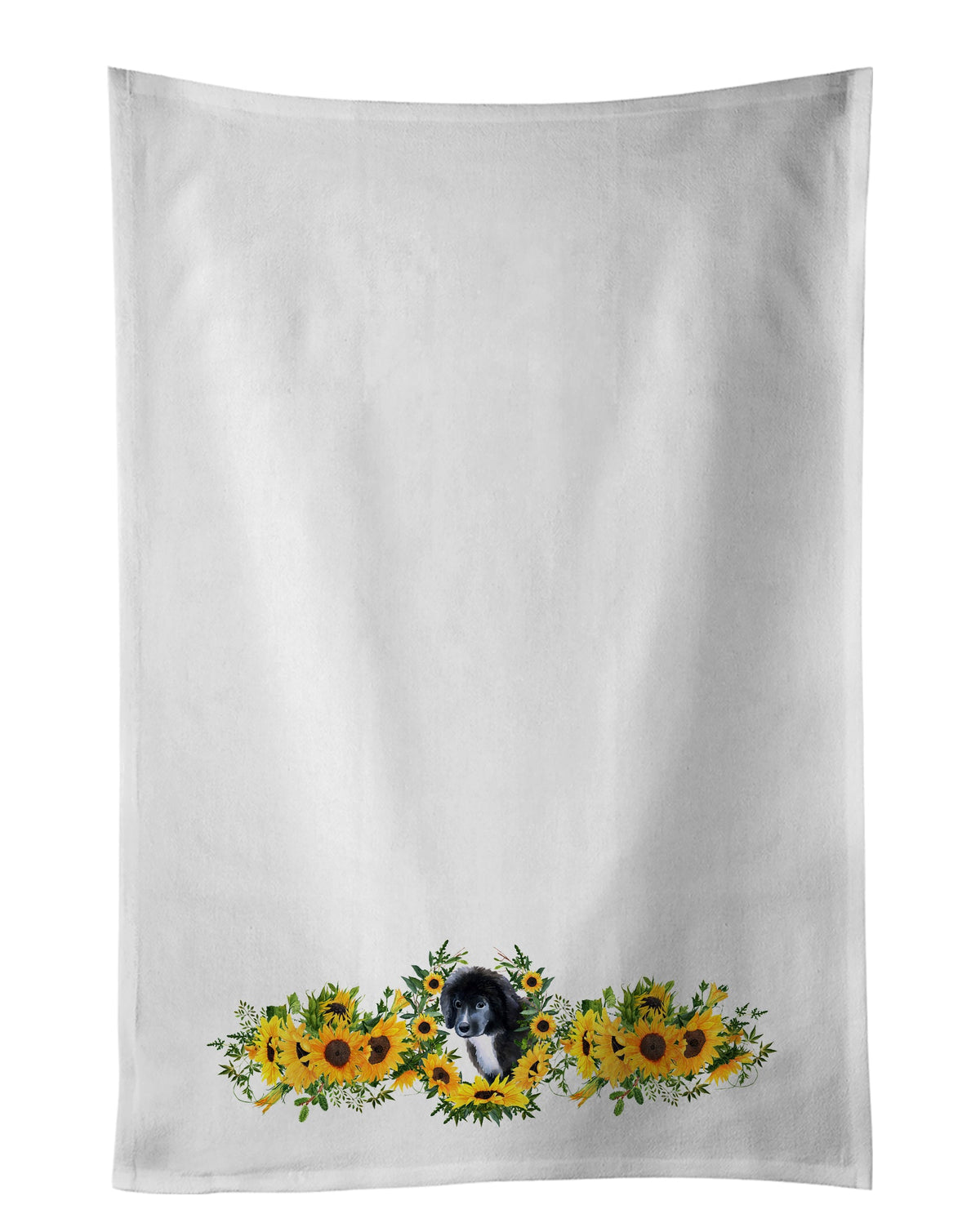 Newfoundland Puppy in Sunflowers Kitchen Towel Set of 2-0