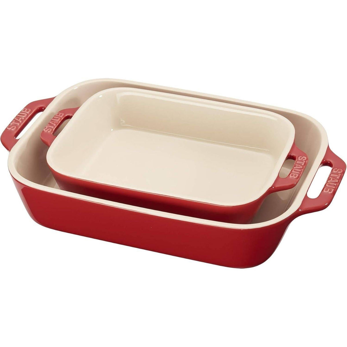 2 Piece Ceramic Stoneware Baking Dish Set in Cherry Red / Ivory-0
