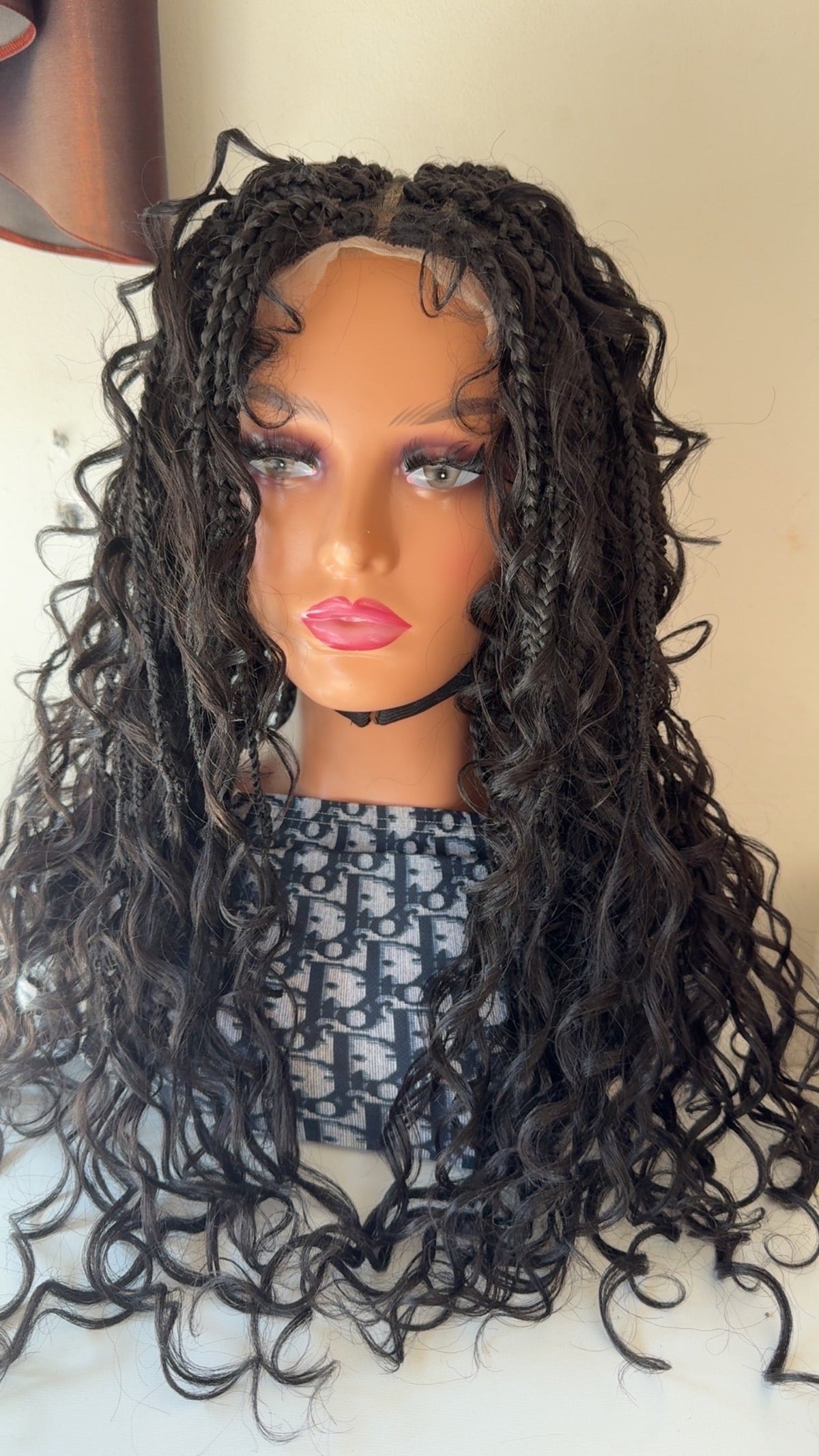 Stefy Full lace boho Perruque tressée box braid avec des boucles en cheveux naturels-0