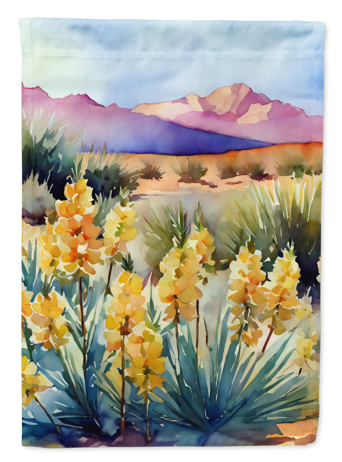 New Mexico Yucca Flower in Watercolor Garden Flag-0