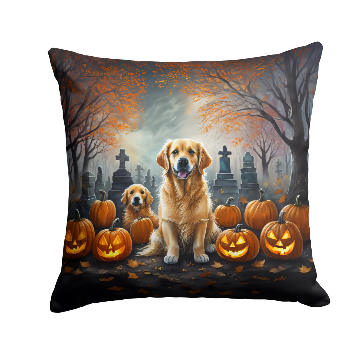 Golden Retriever Spooky Halloween Throw Pillow-0
