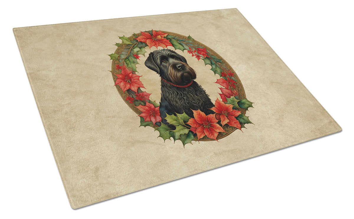 Black Russian Terrier Christmas Flowers Glass Cutting Board-0