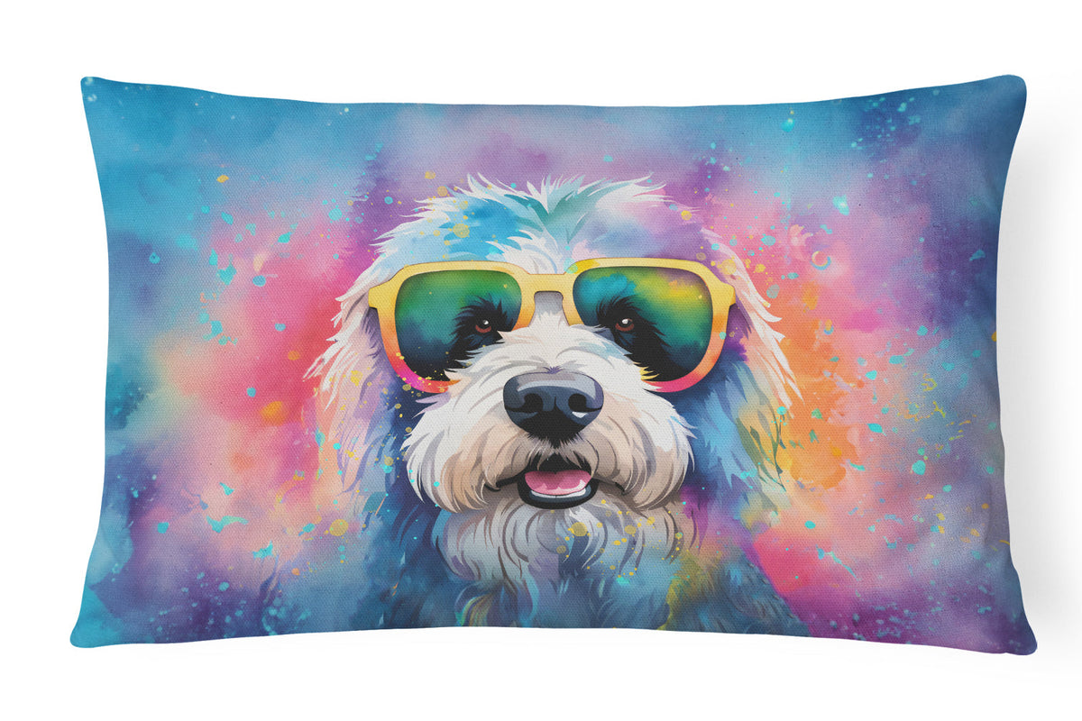 Old English Sheepdog Hippie Dawg Throw Pillow-0