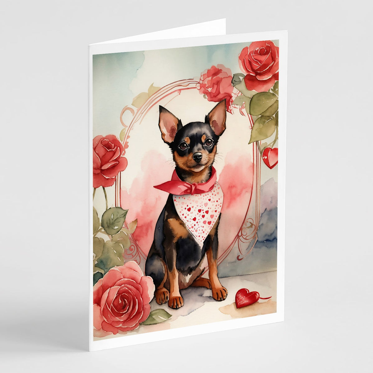 Miniature Pinscher Valentine Roses Greeting Cards Pack of 8-0
