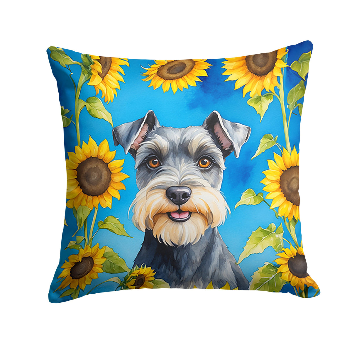 Schnauzer in Sunflowers Throw Pillow-0