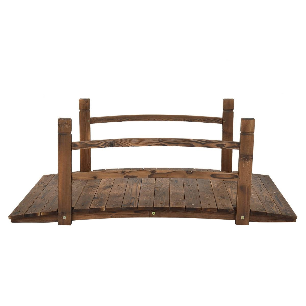 Solid Dark Wood 4-Ft Garden Bridge with Handrails-0