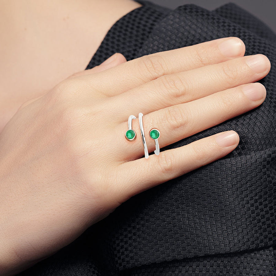 Adjustable Double Natural Gemstone Ring 925 Sterling Silver Handmade DGR1145 R-1185