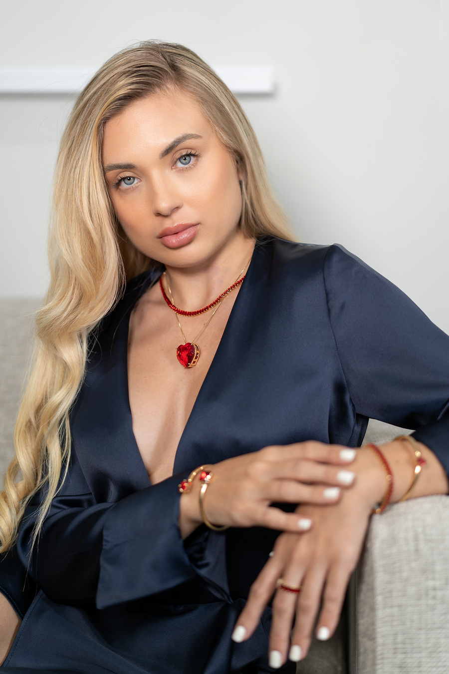 Bulky Natural Stone Gemstone Heart Pendant Box Chain Necklace (H190)