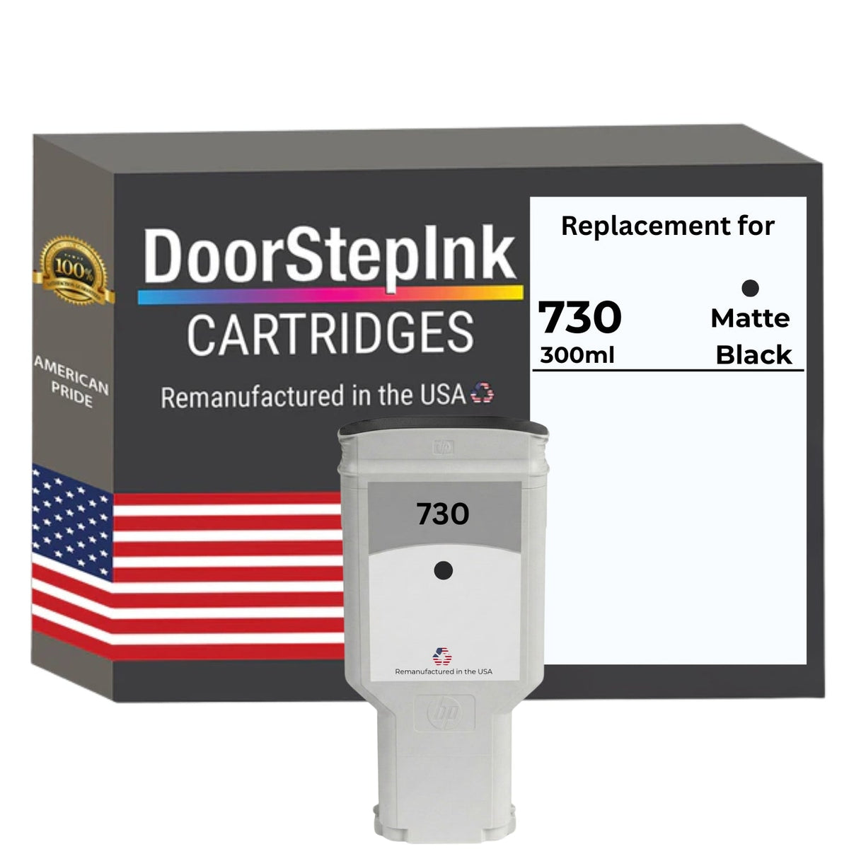 DoorStepInk Brand for HP 730 300ML (P2V71A) Matte Black Remanufactured in the USA Ink Cartridge, P2V71A-0