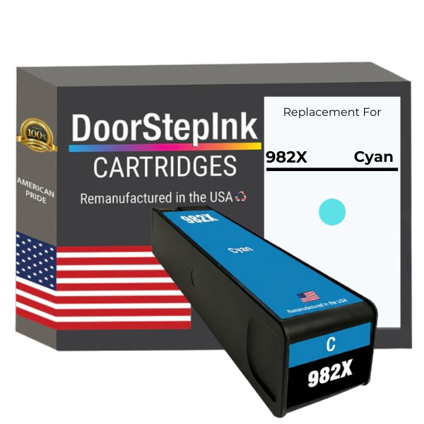 DoorStepInk Brand for HP 982X Cyan Remanufactured in the USA Ink Cartridge-T0B27A-0