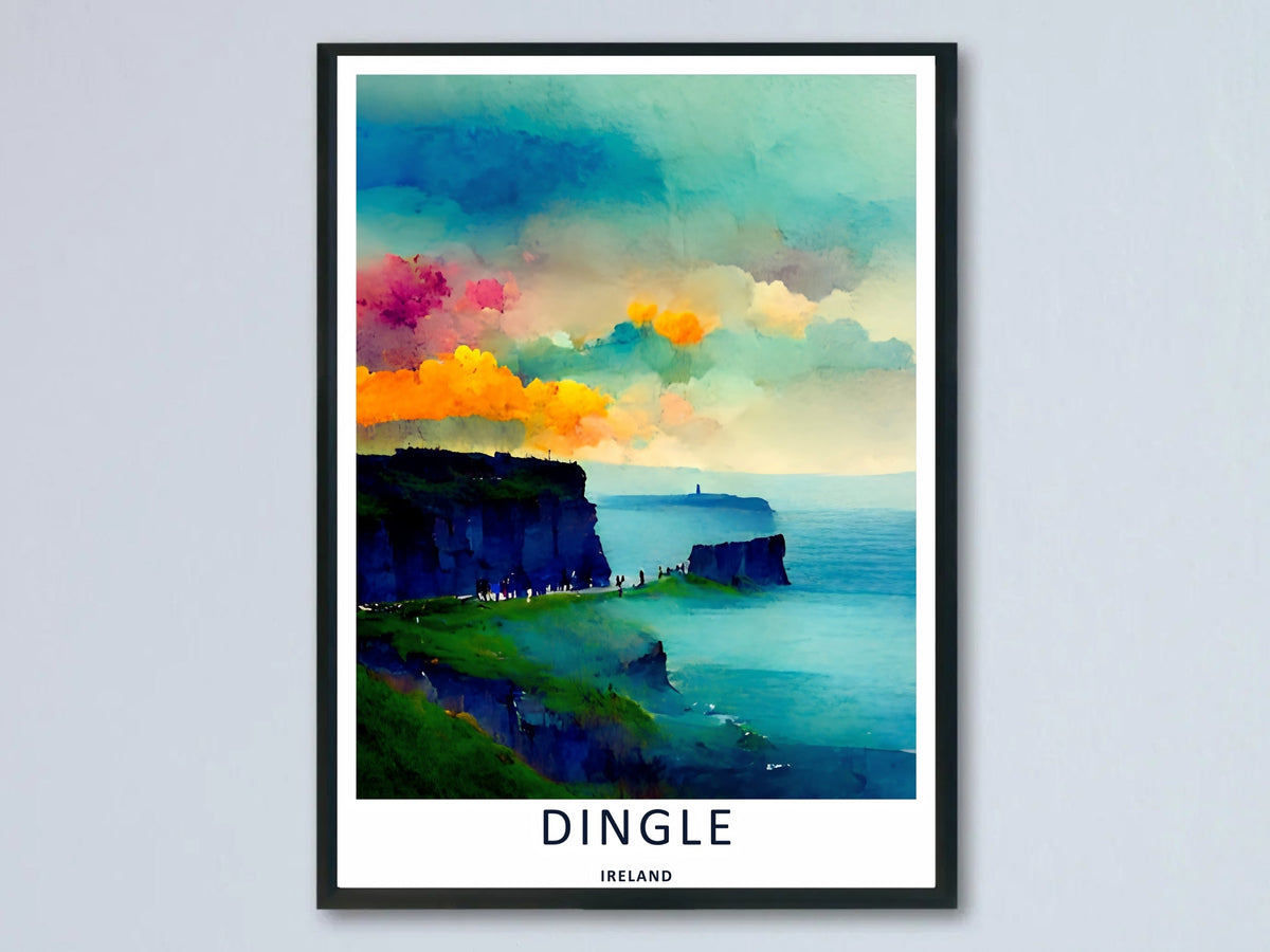 Dingle Ireland Clifftop View Watercolor Ocean Print | Colorful Irish Wall Art-0