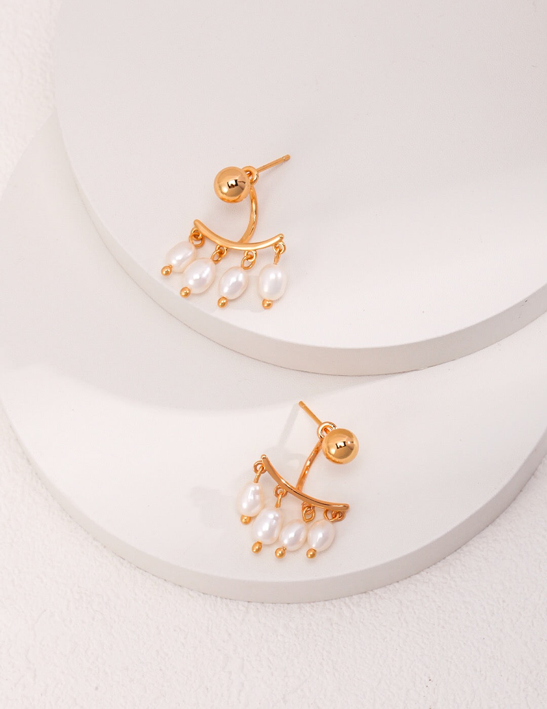 Detachable Four Row Drop Pearl Earrings-2