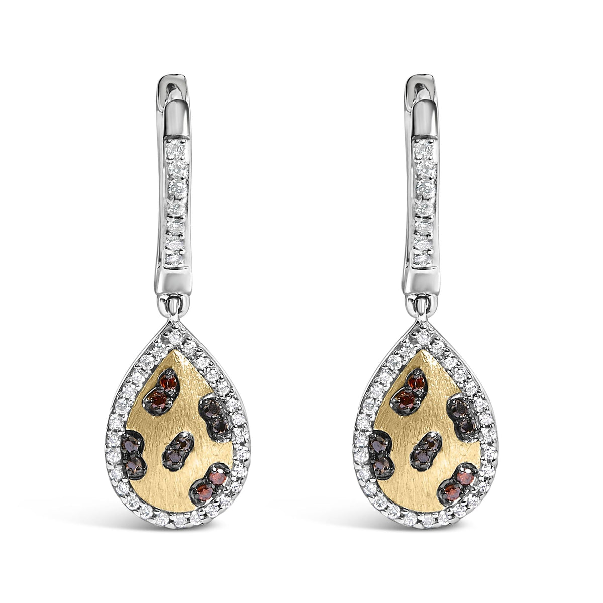 10K Yellow Gold Plated Sterling Silver 1/3 Cttw Multi Color Diamond Pear Shape Dangle Earrings-0