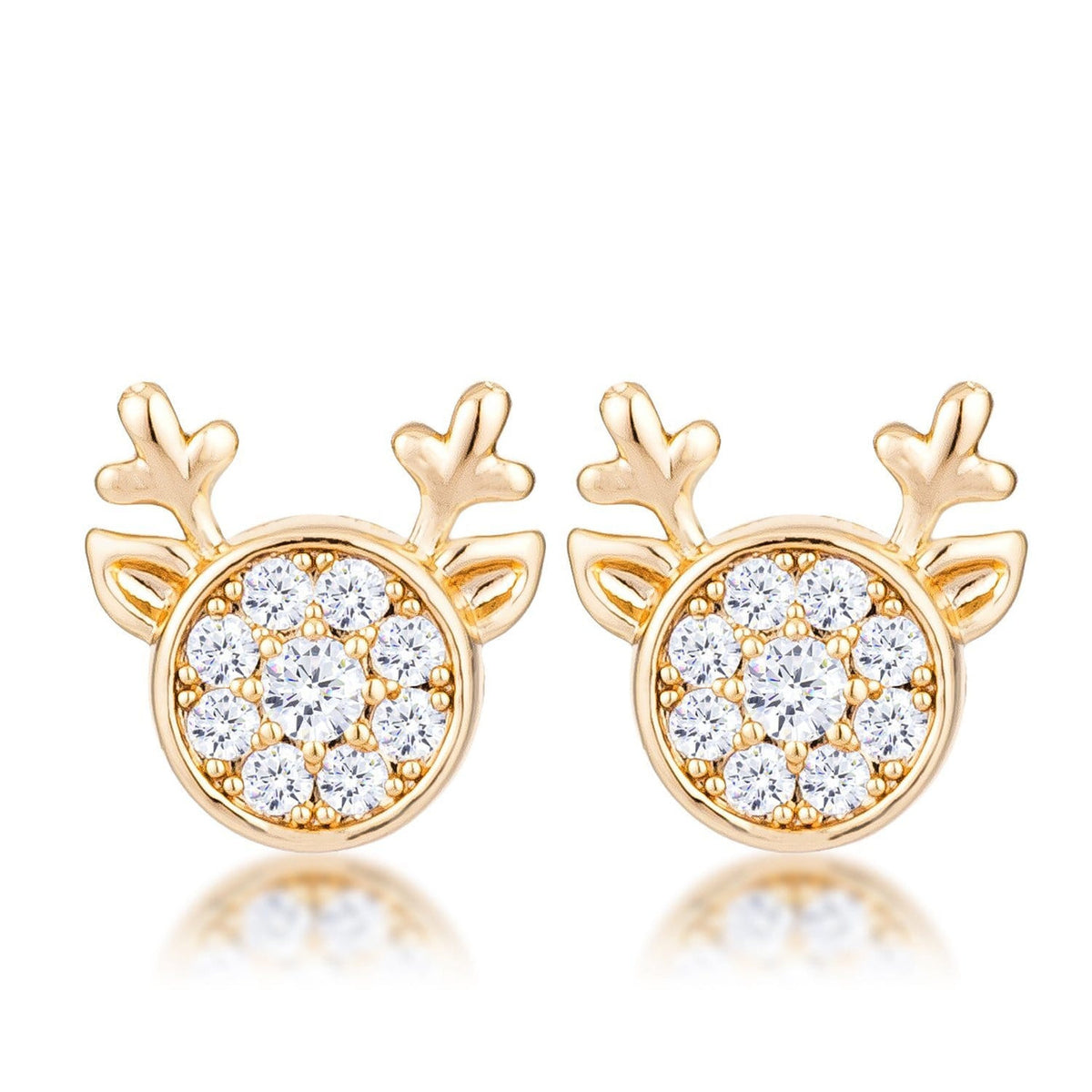 Gold Plated Clear CZ Reindeer Earrings-0