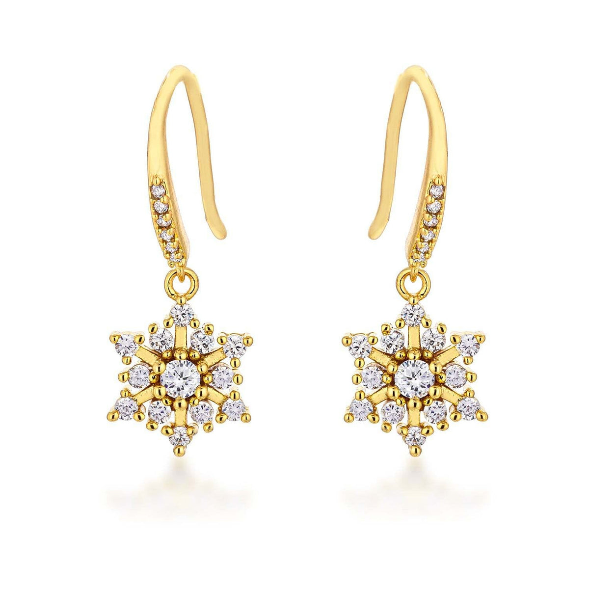 Dainty Gold Plated Snowflake Drop Earrings-0