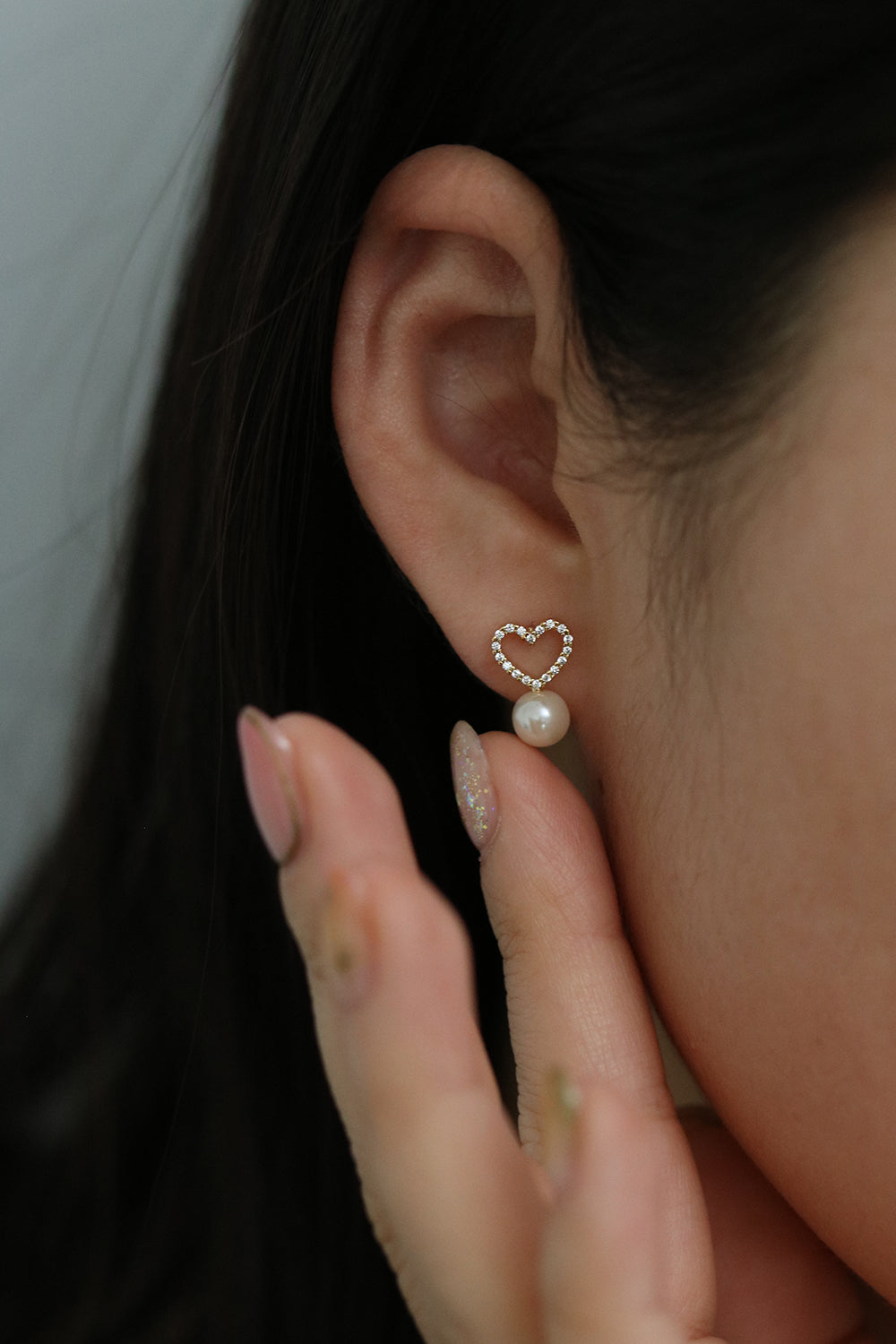 Heart pearl drop earrings-4