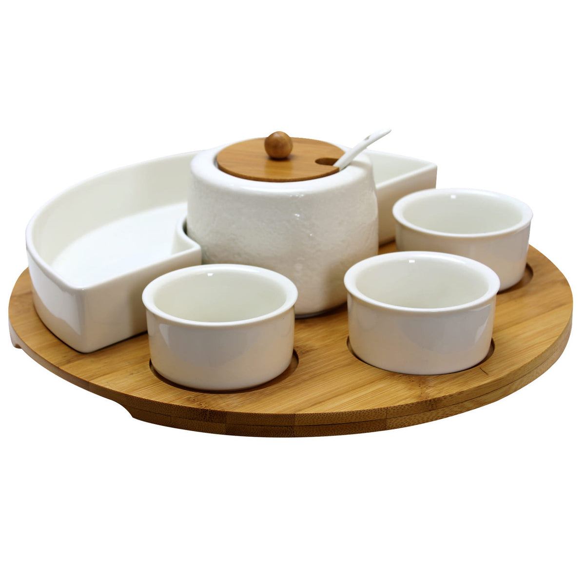 Elama Signature 8 Piece Appetizer Serving Set with 4 Serving Dishes, Center Condiment Server, Spoon-0