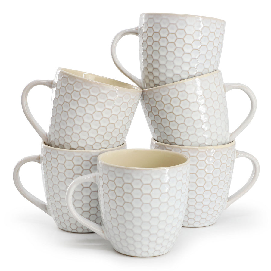 Elama Honeycomb 6 Piece 15 Ounce Mug Set in White