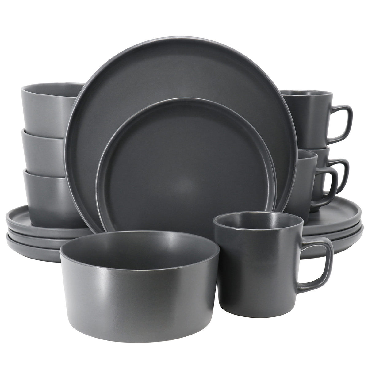 Elama Luxmatte Dark Grey 16 Piece Dinnerware Set — image 1