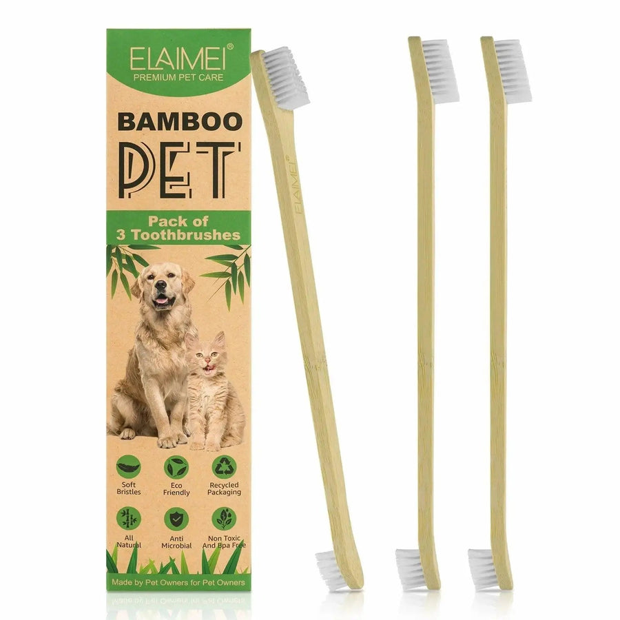 ELAIMEI Bamboo Pet Toothbrush Set